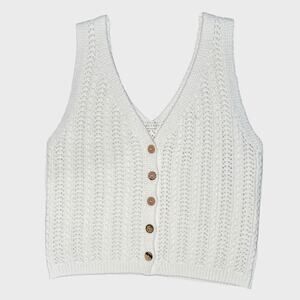 Final Touch Knit Button Vest White Cropped V Neck Layered Academia Style Y2K